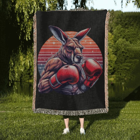 Funny Kickboxing Or Boxing Humor Sport Kangaroo Woven Blankets