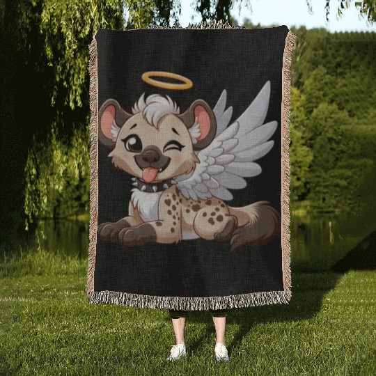 Hyena angel wings halo fantasy Woven Blankets