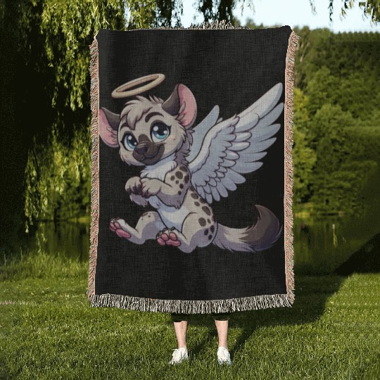 Hyena angel wings halo Woven Blankets