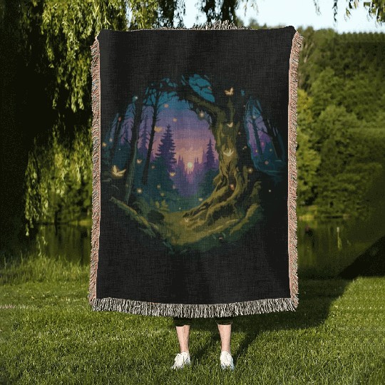 Enchanted Forest: Mystical Twilight Woven Blankets