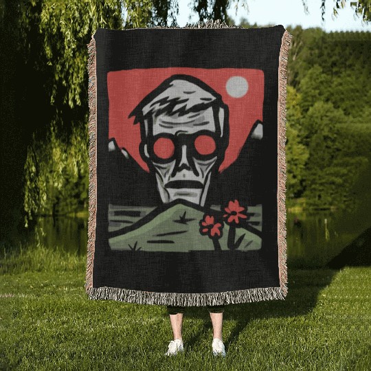 Japan Red Sun Creepy Guy Woven Blankets