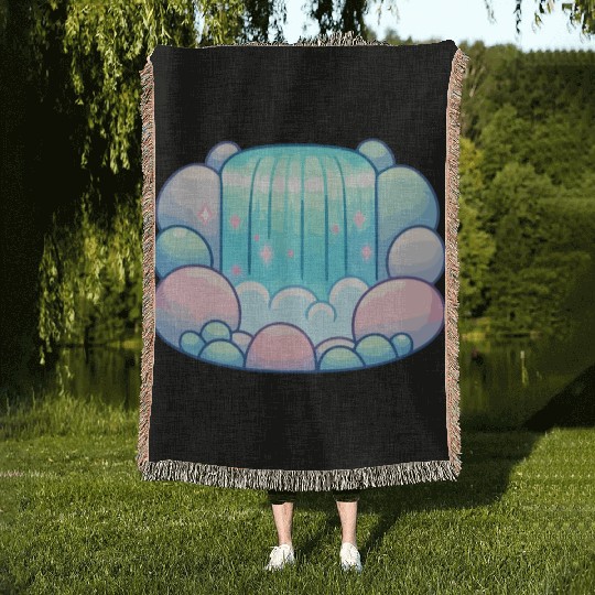Serene Cascade: Pastel Waterfall Bliss Woven Blankets