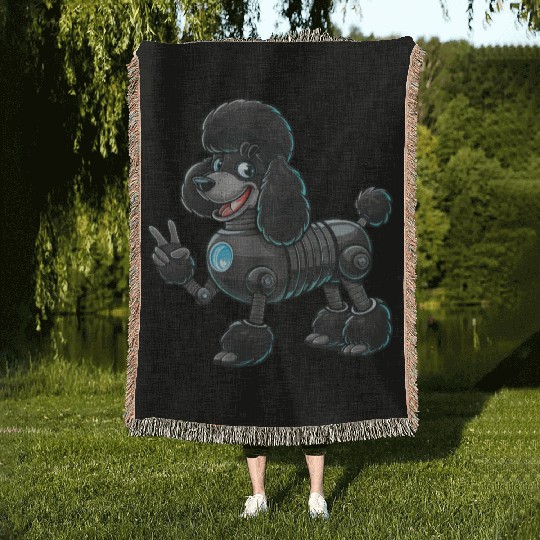 Cyborg Poodle Robot Peace Sign Woven Blankets