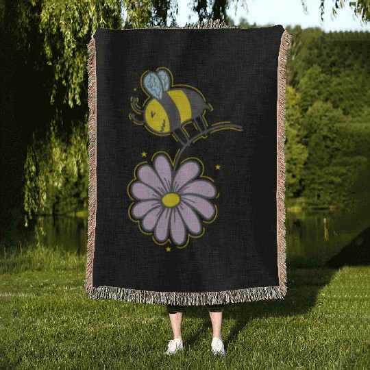Bee with Flower Animals Nature Beekeeper Woven Blankets