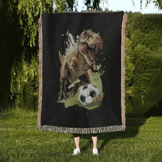 Soccer Ball Trex Dinosaur T-Rex Woven Blankets