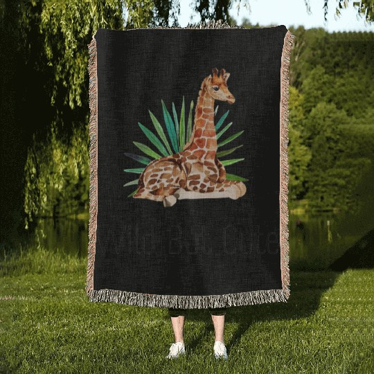 Wild but cute giraffe Woven Blankets