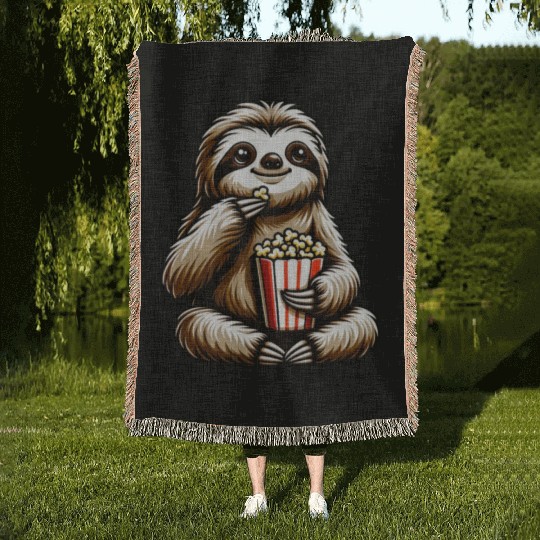 Sloth Popcorn Cinema Movie Night Woven Blankets