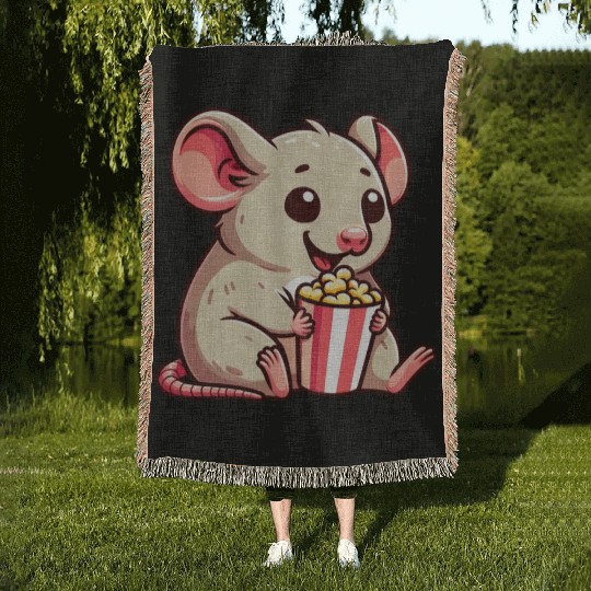 Mouse Rat Cinema Night Popcorn Movie Woven Blankets