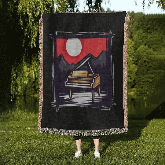Japan Red Sun & Nature Piano Woven Blankets