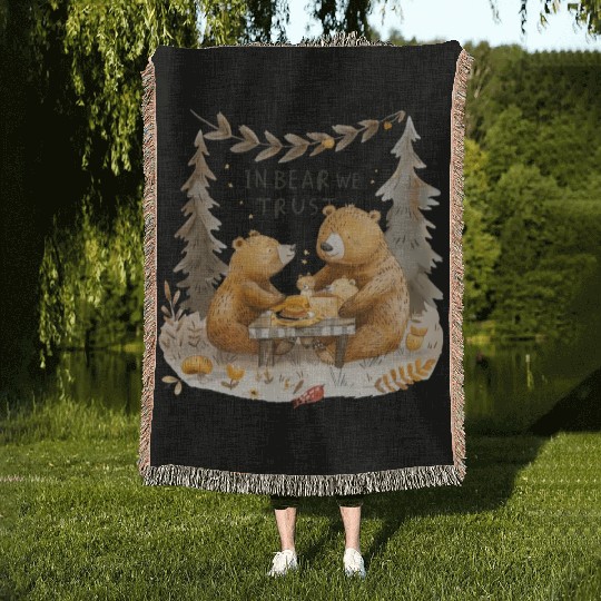 In Bear We Trust Family Camping Woven Blankets