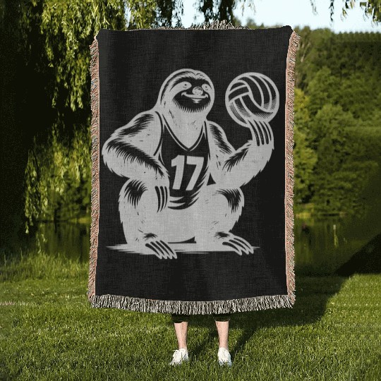 Sloth Volleyball Player Silhouette Sports Woven Blankets