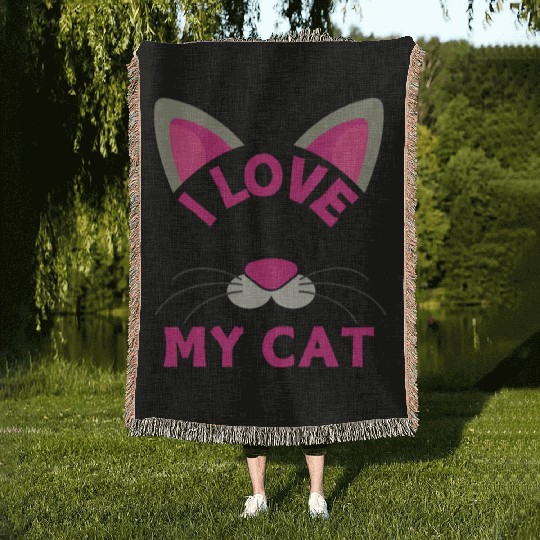 Funny Cat Quote I Love My Cat Cool Cat Woven Blankets