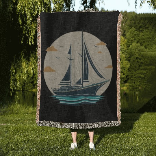Set Sail on Freedom (Sailing Yacht Outline) Woven Blankets