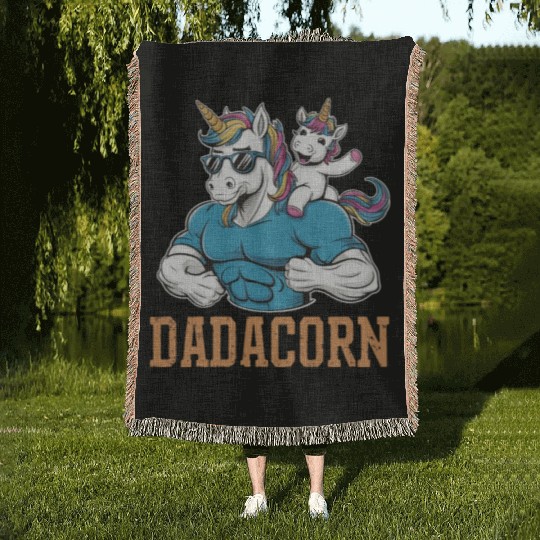 Dadacorn Muscular Unicorn With Sunglasses Woven Blankets