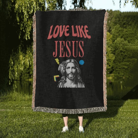 Love Like Jesus Modern Jesus Face Woven Blankets