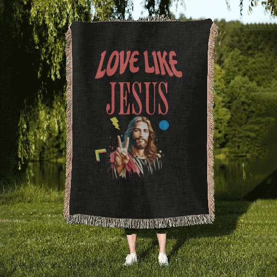 Love Like Jesus Modern Jesus Face Woven Blankets