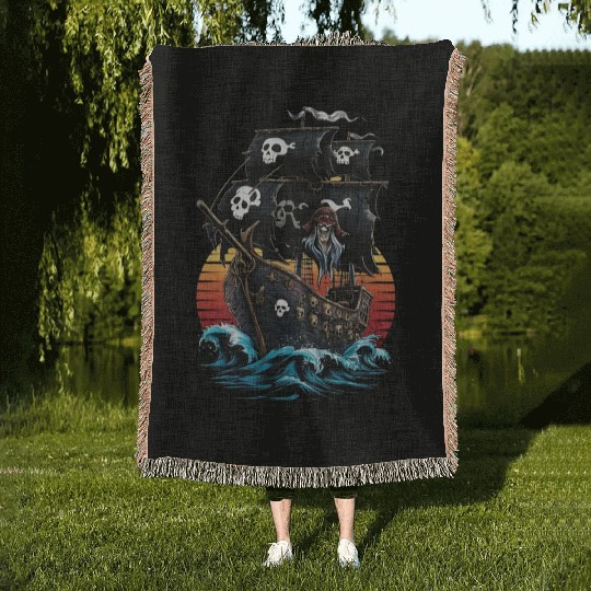 Creepy Sailing Ship Woven Blankets