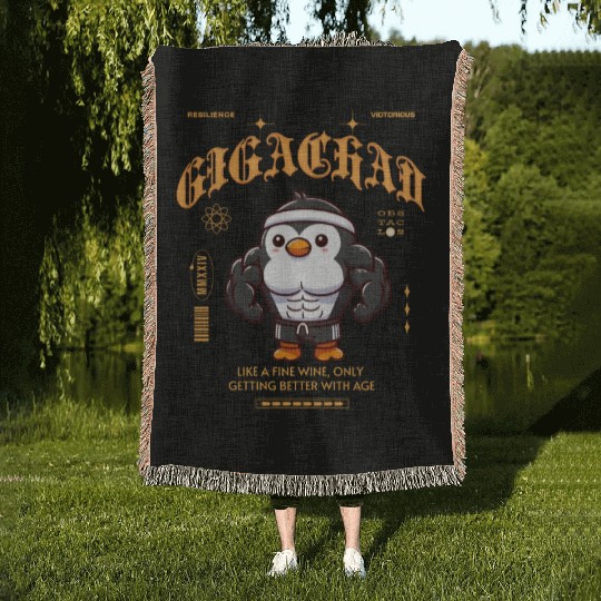 Gigachad Penguin Woven Blankets