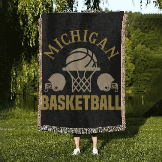 michigan basketball Woven Blankets