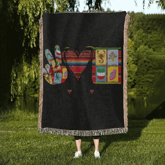 Peace Love Loteria Serape Mexican Bingo Card Woven Blankets