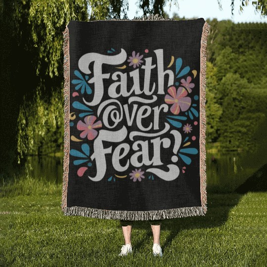 faith over fear Woven Blankets