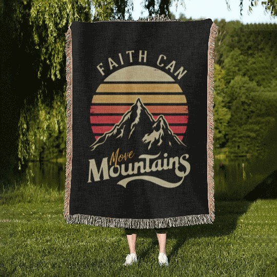 Faith can move mountains, retro sunset design Woven Blankets
