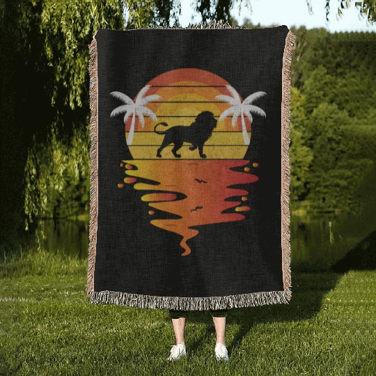 Lion Woven Blankets retro sunset 70s vintage zookeeper Lion