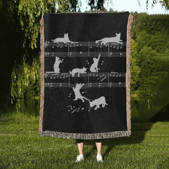 Cat music nout Musician Outfit! Piano, Flute Woven Blankets