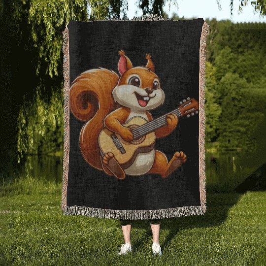 Cool Squirrel Guitarist Guitar Musician Band Woven Blankets