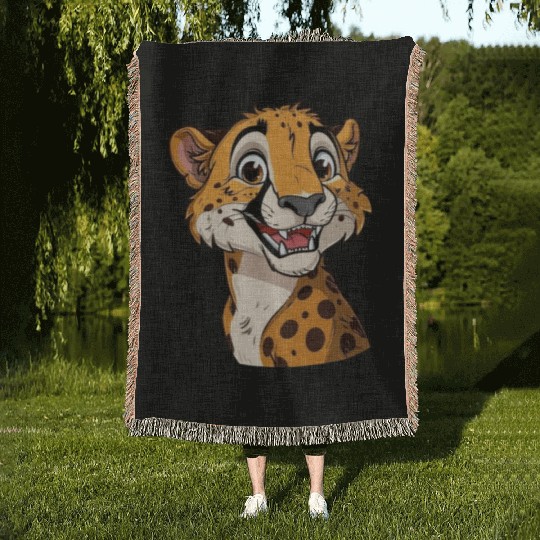 Charming Smiling Cheetah Portrait Woven Blankets