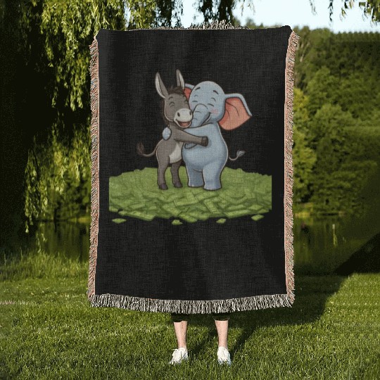 Funny Republican Party Elephant Democratic Donkey Woven Blankets