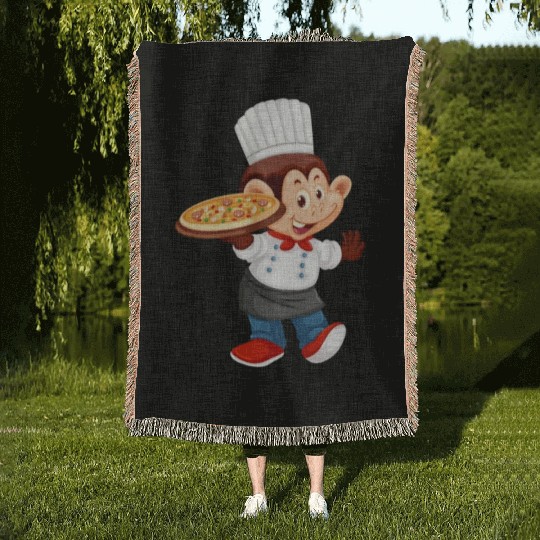chef pizza monkey Woven Blankets