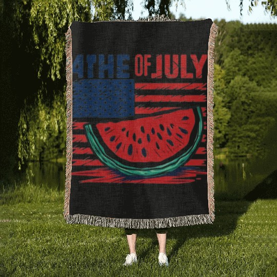 4th of July American Pride Watermelon Vintage Gift Woven Blankets