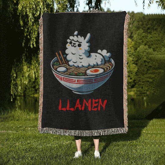Llamen Noodles Chinese Food Alpaca Llama Lover Woven Blankets