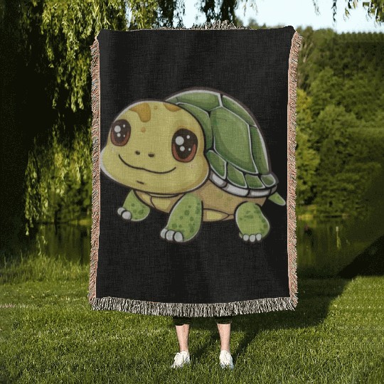 Adorable Smiling Turtle Character Woven Blankets