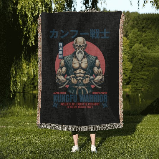 kungfu warrior master Woven Blankets