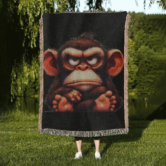 animals grumpy ape monkey Woven Blankets