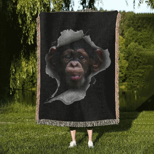 Chimp, Monkey Lover, Chimpanzee, Monkey Woven Blankets
