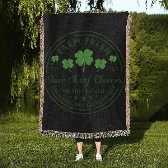 St Patricks Day Farm Fresh Four Leaf Clovers Woven Blankets
