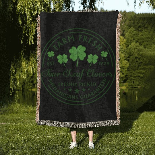 St Patricks Day Farm Fresh Four Leaf Clovers Woven Blankets