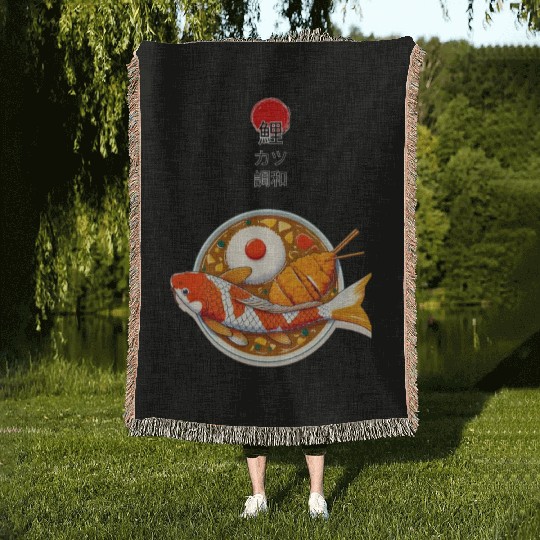 Harmony of Koi Fish and Katsu Delight Woven Blankets