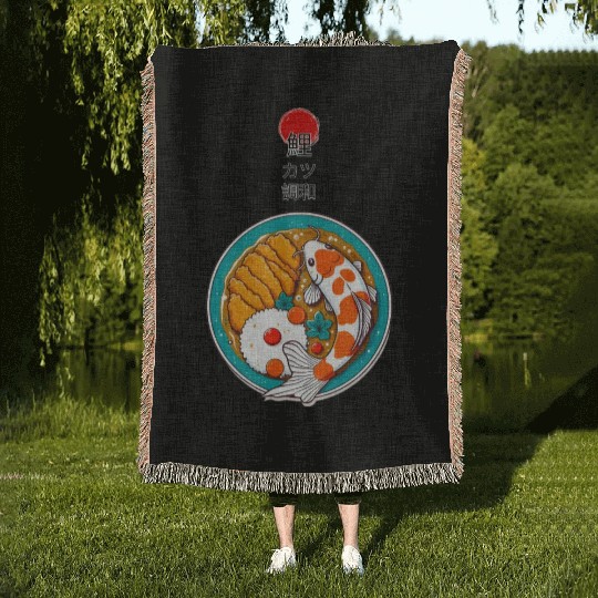 Harmony of Koi Fish and Katsu Delight Woven Blankets
