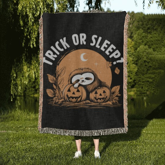 Trick Or Sleep Sloth Halloween Woven Blankets