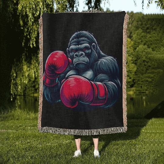 Wild Gorilla Boxing Gloves Graphic Animal Lover Woven Blankets