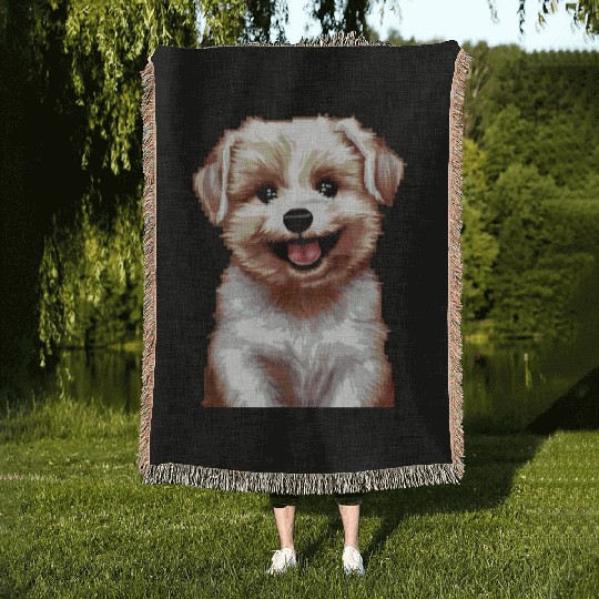 Pixel Puppy Art Woven Blankets