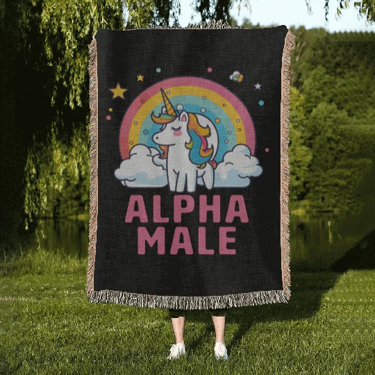 Alpha Male Unicorn Rainbow Woven Blankets