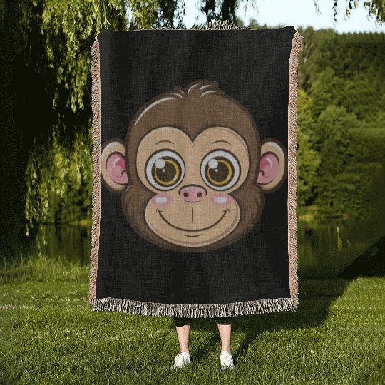 Adorable Monkey Face With Big Eyes Woven Blankets