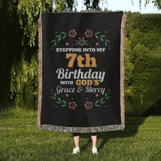 Stepping into my 7th Birthday Religious Bday Woven Blankets