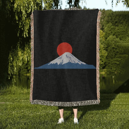 Japanese dawn on Mount Fuji Woven Blankets