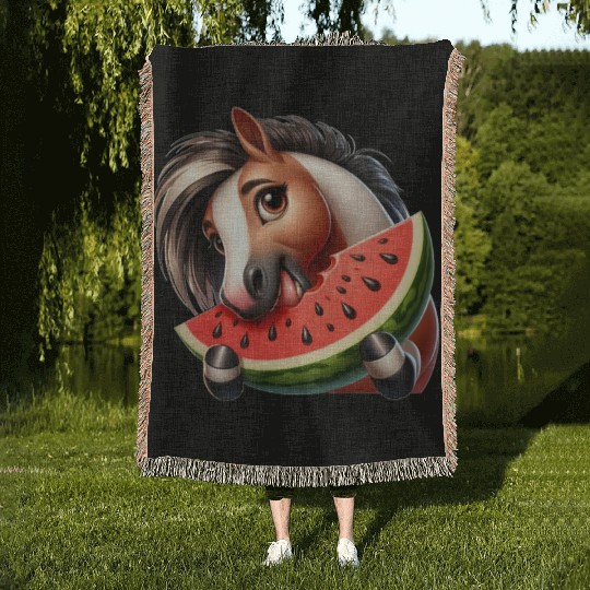 Horses Horse Lover Farmer Melon Summer Woven Blankets